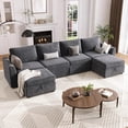 thumbnail image 3 of Sectional Sleeper Sofa with Pull Out Bed, Chenille Modular Sectional Couch with Pull Out Couch and Storage Seat & 2 Ottomans, Convertible Couches for Living Room, 3 of 8