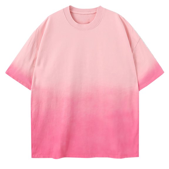 HAiming Men's Cotton Shirts Trendy Gradient Color Short Sleeve Crewneck Tops Summer Casual Plus Size Loose Blouse