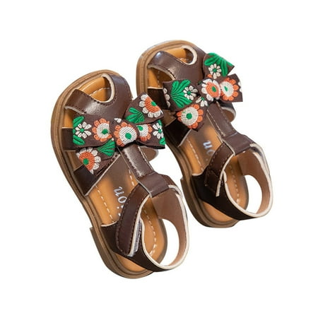 

HTGFGMGW Kids Summer Shoes Children s Girls Sandals Summer Shattered Bow Fashion Package Head Daily with The Set Of Dress Shoes Sandals for Girls Brown