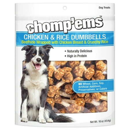 UPC: 0076158070431 | Chomp ems Chicken & Rice Dumbbells 16 oz – Healthy Protein Rich Treats for Dogs – Dog Chews