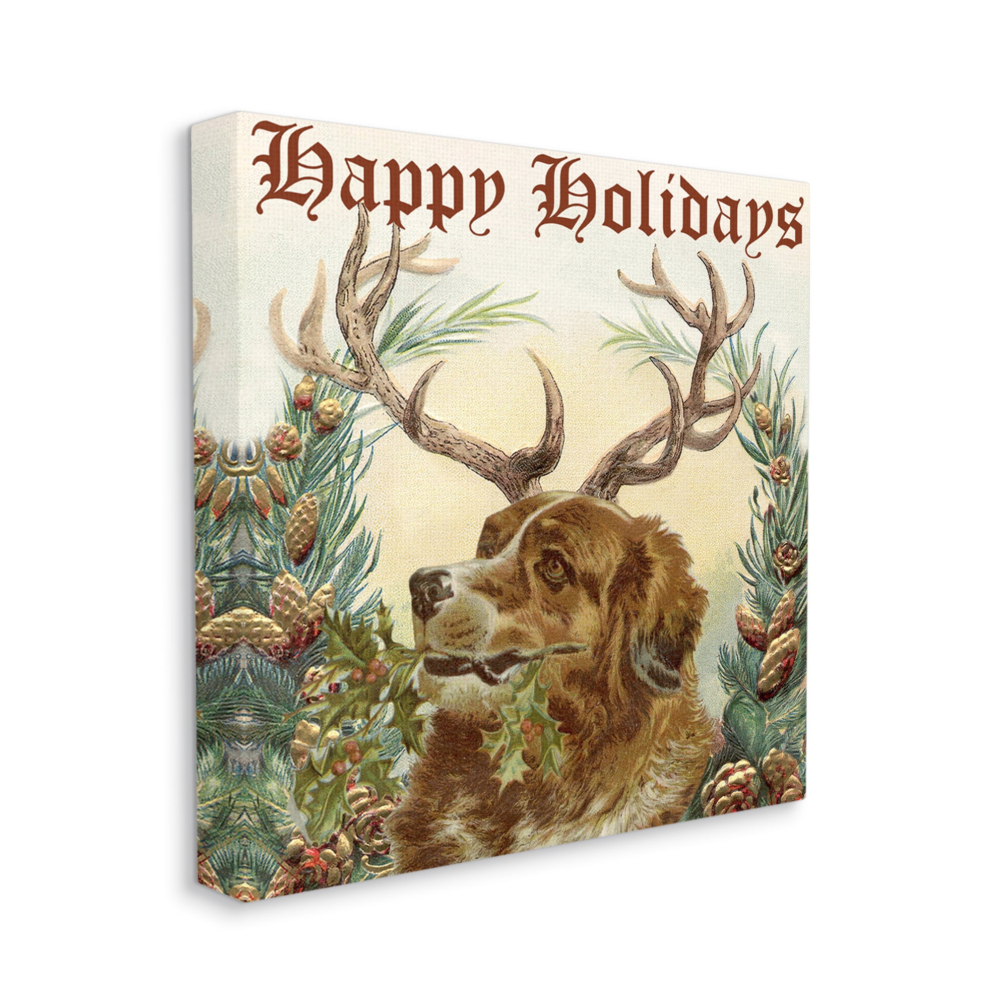 Stupell Industries Dog Wearing Antlers Seasonal Holiday Botanicals Graphic Art Gallery Wrapped Canvas Print Wall Art, Design by Alicia Longley
