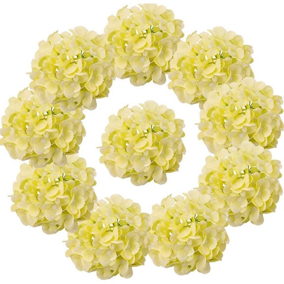 Silk Hydrangea Heads with Stems Artificial Flowers Heads for Home Wedding Decor,Pack of 10 (Sky Blue)
