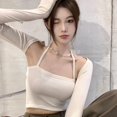 thumbnail image 4 of 2pcs Set Women‘s Camisole & Cardigan Set Sleeveless Crop Top Slim Fit Solid Color Tank Tops, 4 of 6