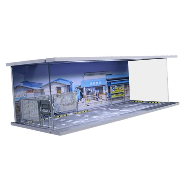 Vitrina de exhibición con escena de estacionamiento a escala 1/64, 6 espacios de estacionamiento, iluminada, a prueba de polvo, decorativa Cafetería