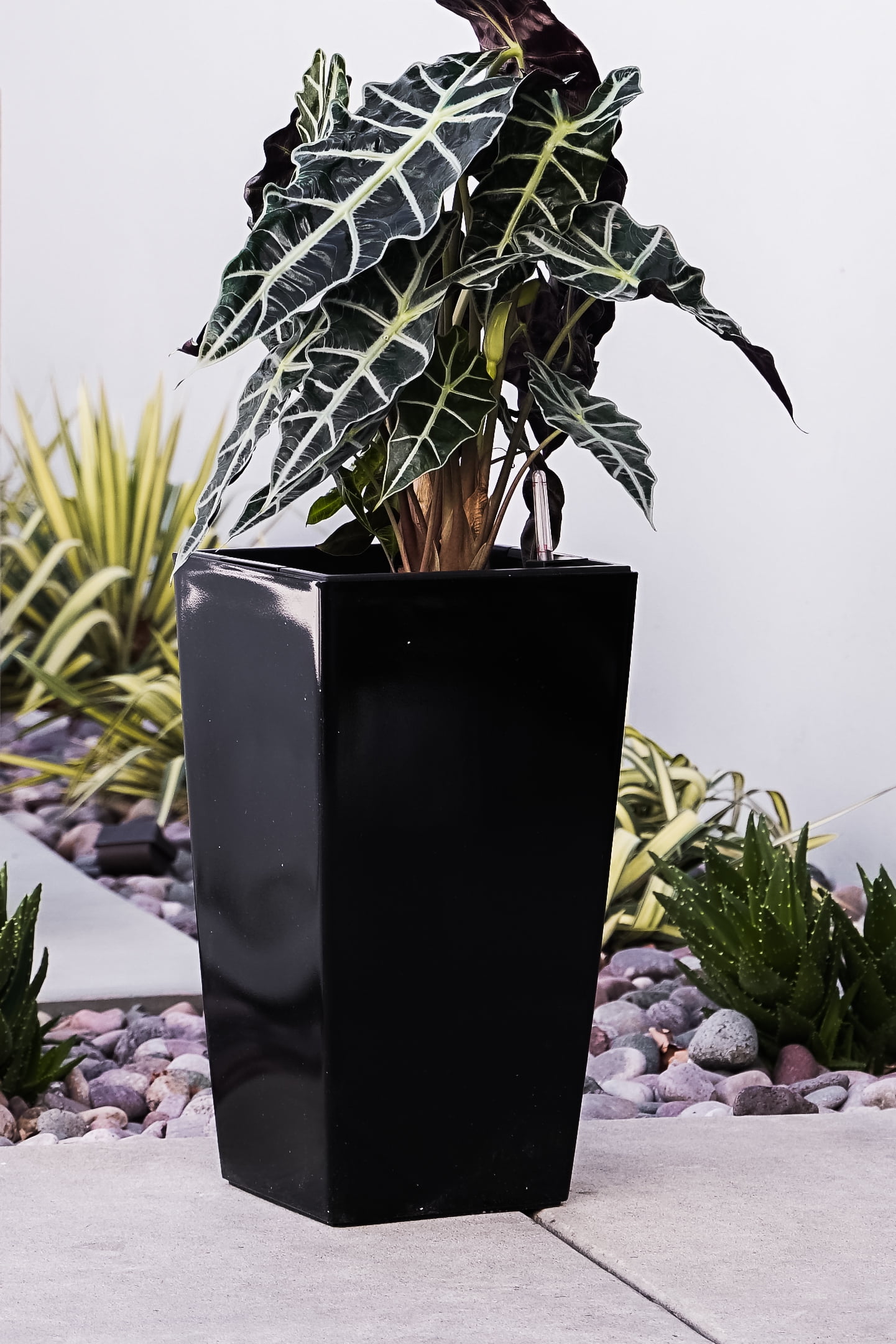 XBrand 22.4" H Black Plastic Self Watering Indoor Outdoor Square Planter Pot, Tall Decorative Gardening Pot, Home Décor Accent