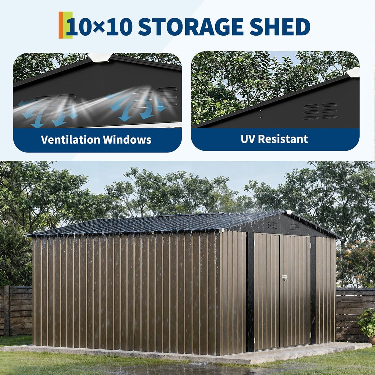 Soonbuy 10x10 FT Outdoor Storage Shed, Large Metal Garden Shed with Lockable Door & Peak Roof, 540 Cu Ft Capacity, All-Weather Galvanized Steel Tool Shed for Backyard, Patio, Lawn (ship in 3 boxes)