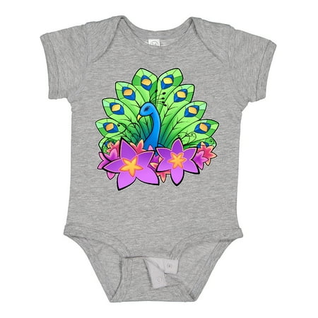

Inktastic Peacock and Flowers Gift Baby Boy or Baby Girl Bodysuit