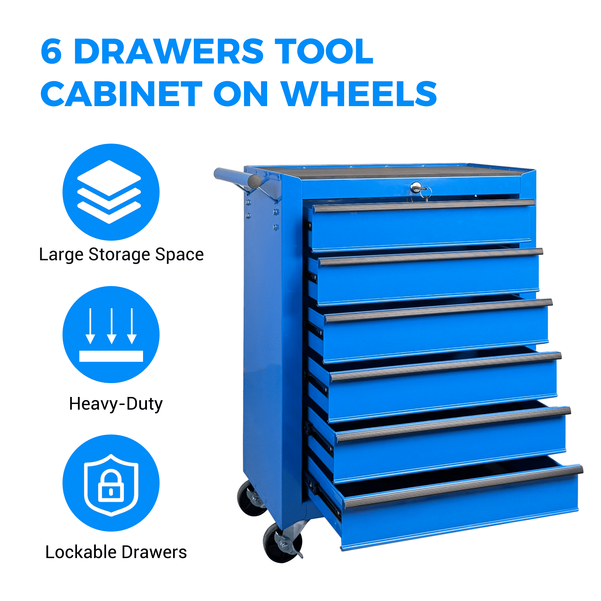 6 Drawer Tool Chest Cabinet with Ball Bearing Drawer Slides,20"W Rolling Metal Tool Chest with 6 Drawers,Steel Tool Storage Box Organizer,Blue