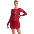 thumbnail image 2 of Runhomal Robe de Danse Lyrique pour Femmes Patchwork en Maille Manches Longues Justaucorps Costume de Danse Moderne Bordeaux TG, 2 of 7