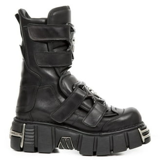 New Rock Boots WALL106-S10 Unisex Metallic Black Leather Platform