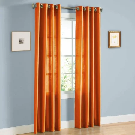 Gorgeous Home Linen 2PC Orange Faux Silk Solid Color Window Semisheer Grommet Panel Curtain 55 Width X 95 Length (each) Panel