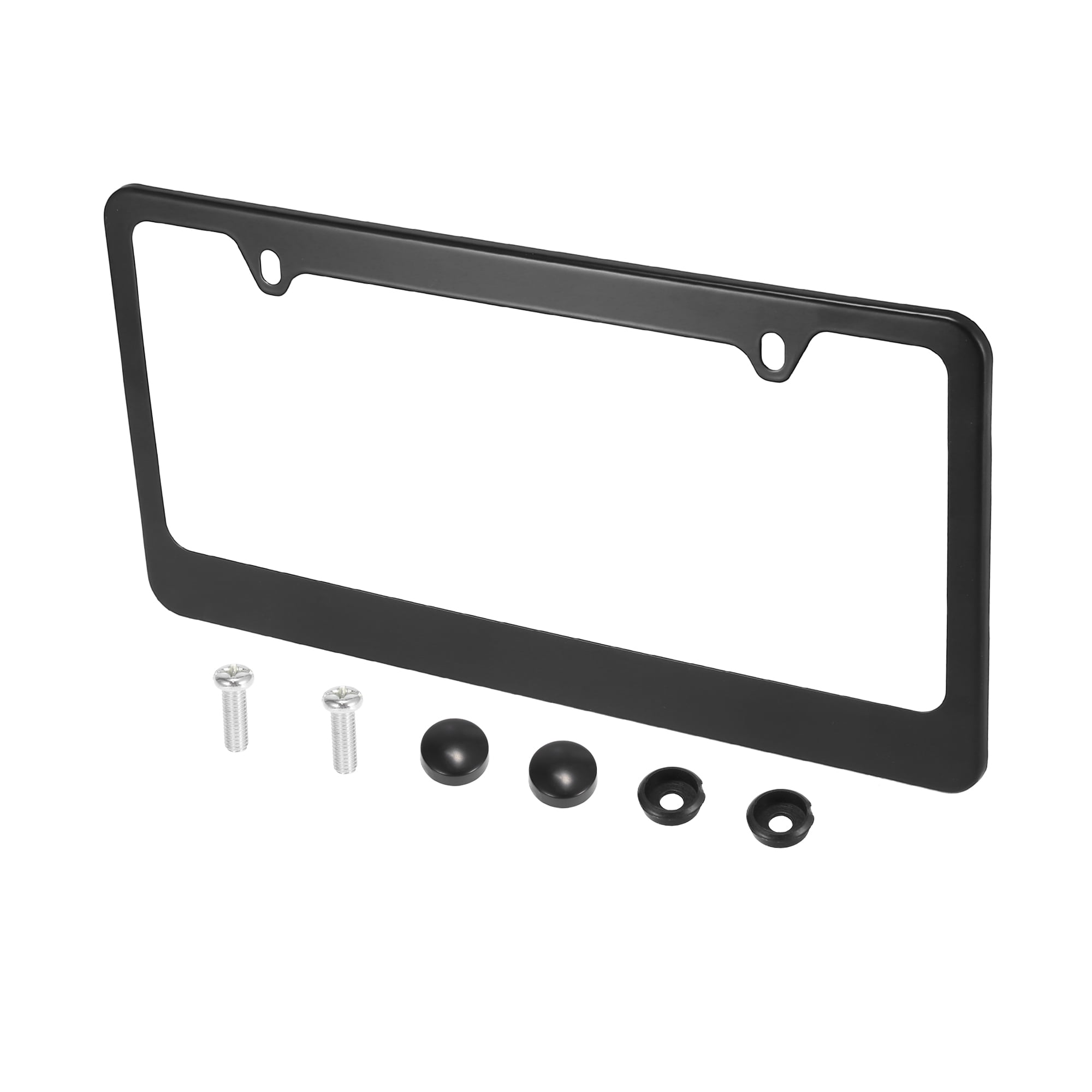 Unique Bargains Stainless Steel License Plate Frame Cover 2 Hole for Car Front Rear License