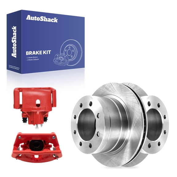 AutoShack Rear Vented Brake Rotors   Calipers Red 4-PC Brake Kit Replacement for 2006-2008 Dodge Ram 1500 13.85" (351.7 mm)