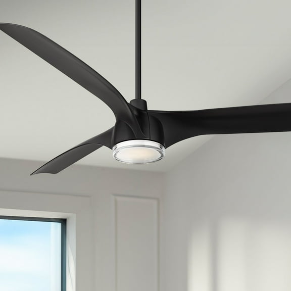 Casa Vieja 60" Artistry Modern Indoor Outdoor Ceiling Fan 3 Blade LED Light Remote Control Matte Black Finish Bedroom Damp Rated