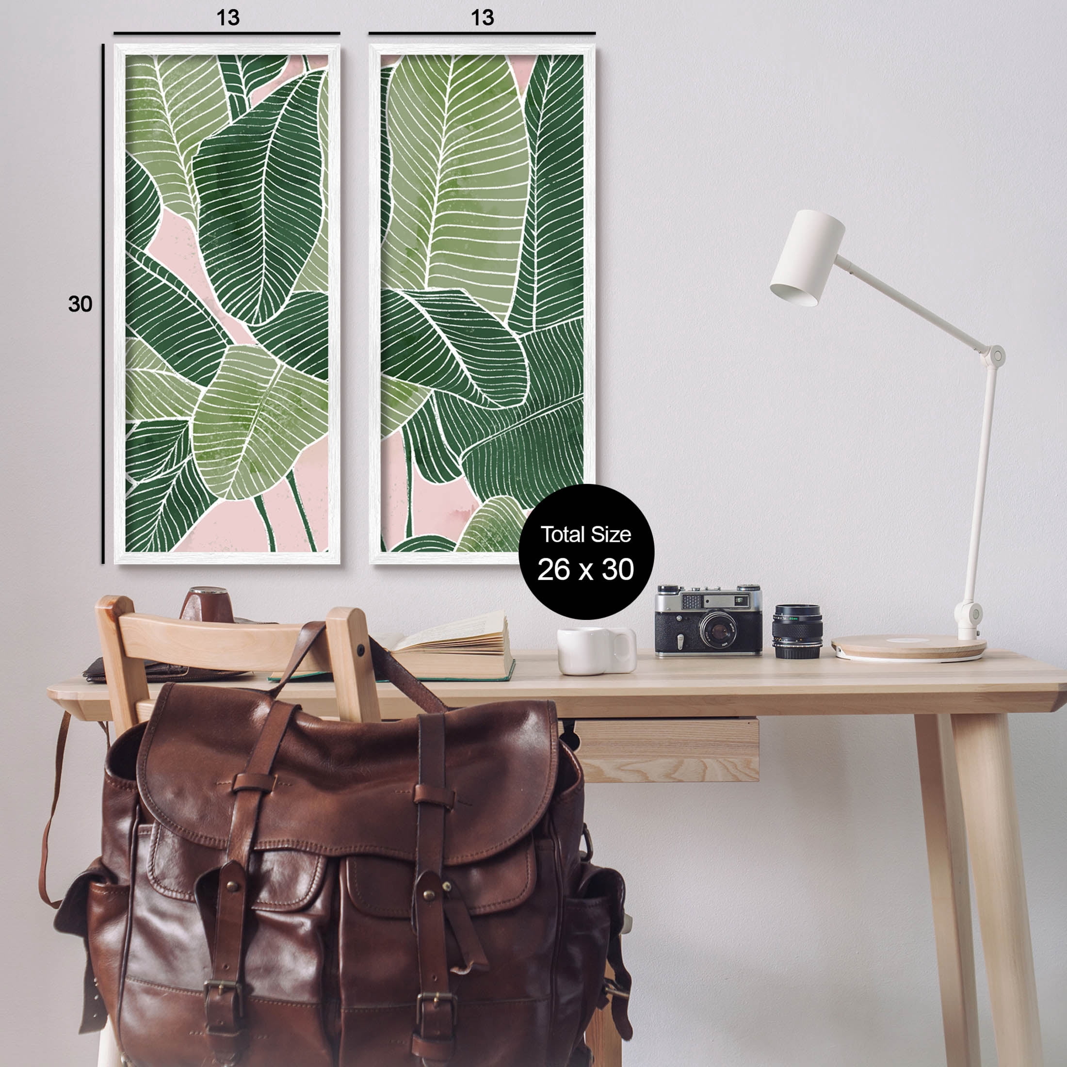 Contemporary Jungle Vegetation Leaves Botanical & Floral Graphic Art White Framed Art Print Wall Art, Set of 2