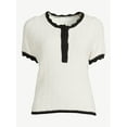 thumbnail image 5 of Free Assembly Women's Contrast Trim Sweater Tee with Short Sleeves, Midweight, 5 of 6