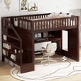 thumbnail image 3 of Bellemave Loft Bed with Desk and Stairs, Full Size Loft Beds with Storage Shelf, Solid Wood High Loft Bed with Movable Desk for Space-Saving (Espresso), 3 of 8