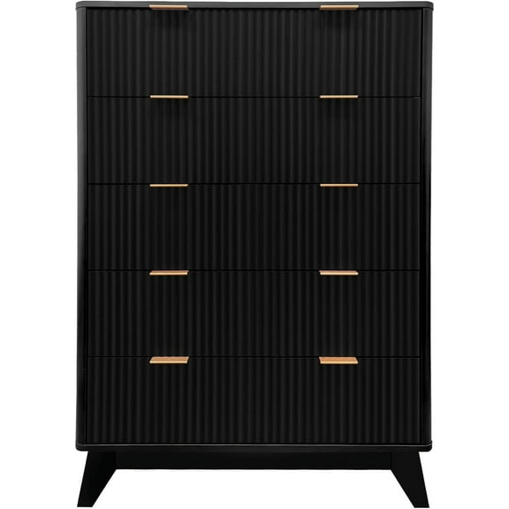 Rugerasy 5 Drawers Dresser for Bedroom,48-Inch Tall Mid Century Modern Dresser Chest of Drawers,Fluted Tall Dressers for Living Room, Entryway,Black
