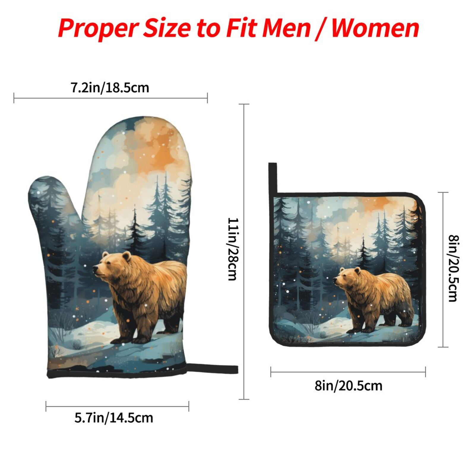 Bear Moose Rustic Wood 4Pcs Oven Mitts and Pot Holders Sets Oven Kitchen Gloves Hot Pads for Cooking BBQ Baking Grilling
