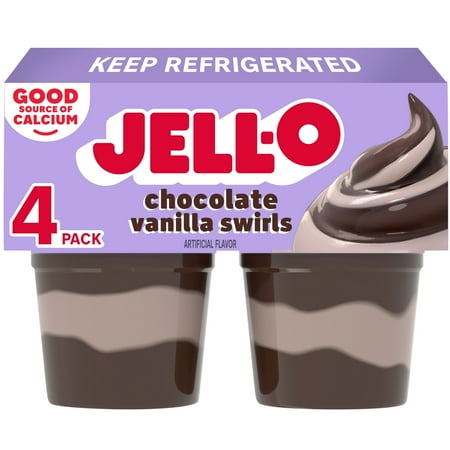 Jell-O Original Chocolate Vanilla Swirls Artificially Flavored Ready-to-Eat Pudding Snack Cups, 4 ct Cups