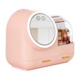 thumbnail image 1 of Multifunctional LED Makeup Organizer with 360° Rotating Mirror, Soft Wind Fan & 3 Light Modes - Large Capacity Dustproof Cosmetic Storage Box, USB Rechargeable, Premium PS Material - Ideal for, 1 of 7