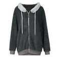 thumbnail image 5 of Qwertyu Winter Coats for Women Oversized Full Zip Fuzzy Fleece Hooded Jacket Casual Fashion Plus Size Outwear with Pockets Dark Gray M, 5 of 6