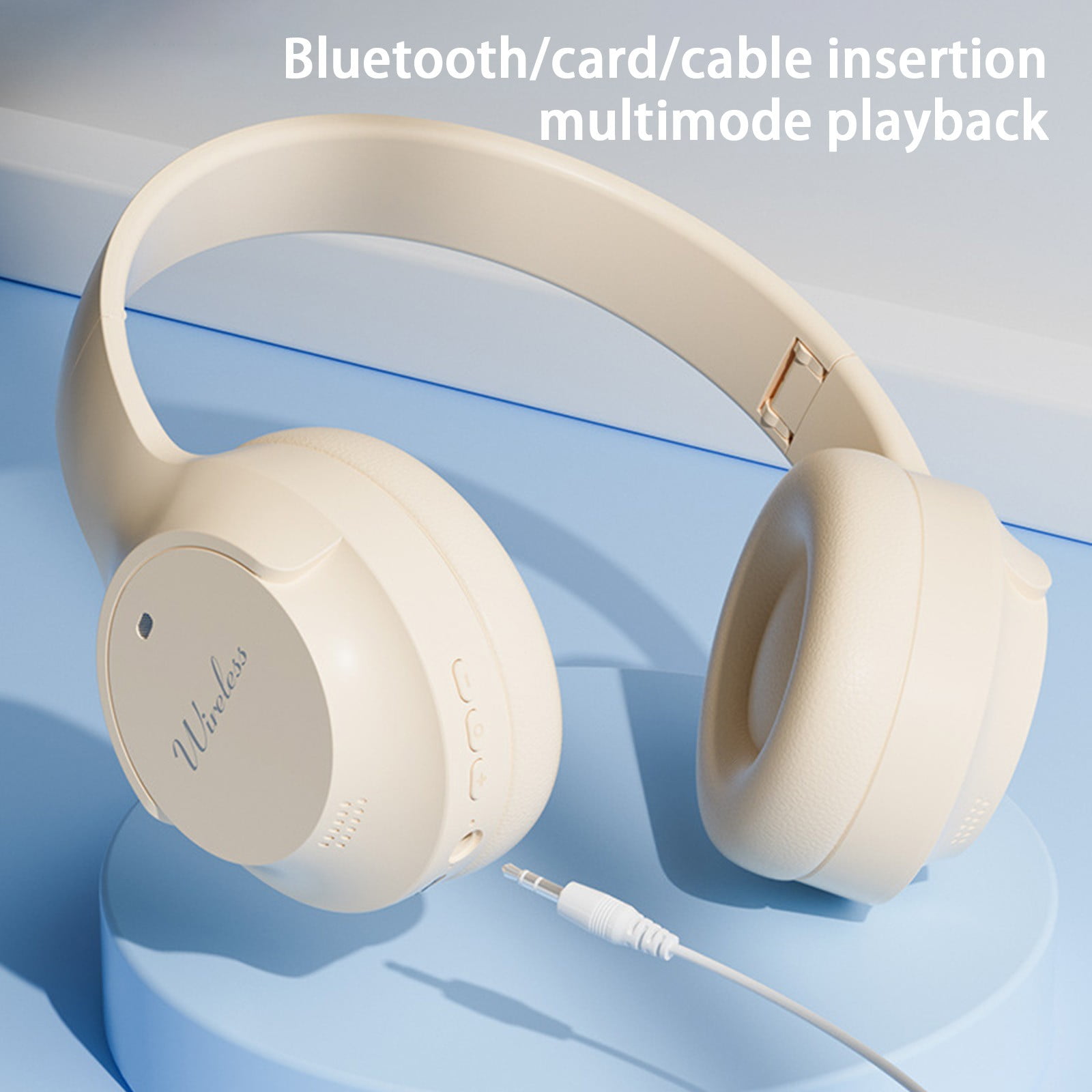 Wireless Headset with AI Noise Cancelling Microphone Bluetooth Headset - Bluetooth V5.2 Headphones with USB Dongle, Charging Base & Mic Mute for Computer/Laptop/PC/iPhone/Android/Cell Phones(Beige)