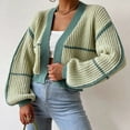 thumbnail image 4 of Women'S Color Block Crop Cardigan Top Long Sleeve Open Front Sweater Matcha Color Style L, 4 of 9
