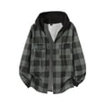 thumbnail image 5 of LYSMORA Mens Drawstring Hooded Long Sleeve Plaid Flannel Shacket Dual Chest Patch Pockets Ribbed Cuffs Button Front Casual Street Outer Jacket Top, 5 of 8