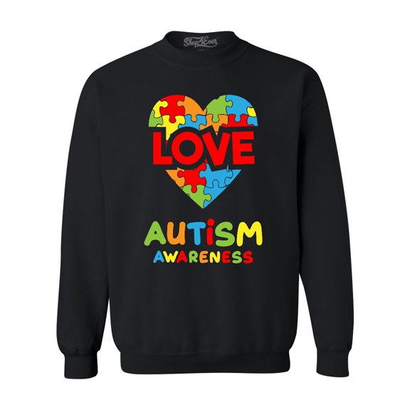 Shop4Ever Men's Love Puzzle Heart Autism Awareness Crewneck Sweatshirt XXX-Large Black