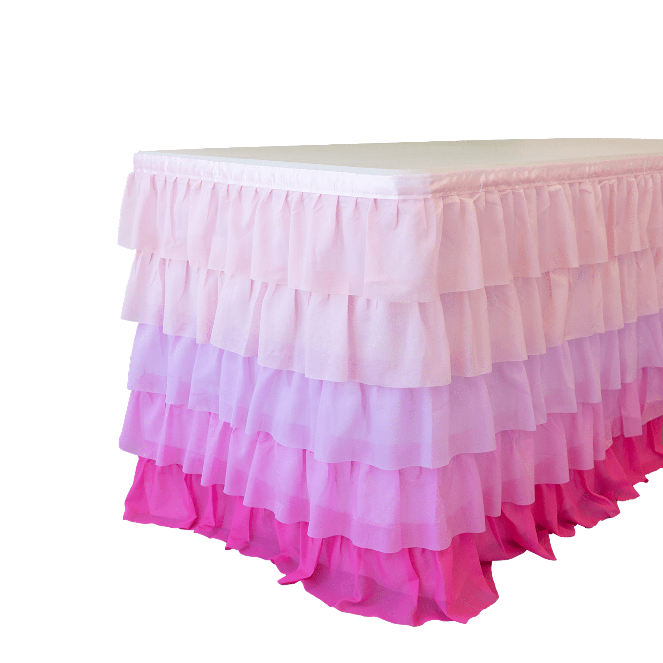 (3 pack) RTC Group 100% Polyester Tulle Ruffle Table Skirt Cover 6ft, 72 x 30 - Birthday Parties, Wedding, Party Decorations, Gradiant Pink