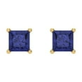 thumbnail image 3 of 14K Solid Gold Screw Back Stud Earrings for Women | 1 cttw Princess Cut Simulated Tanzanite | Yellow Gold, 3 of 5