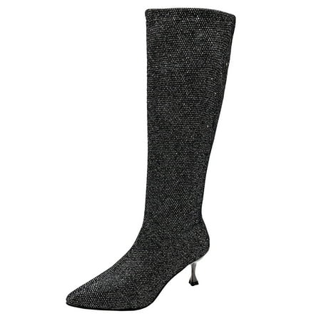 

Winter New Womens Boots Women Winter Custom Pointed Toe Block High Heel Black Knee High Boot Custom Available