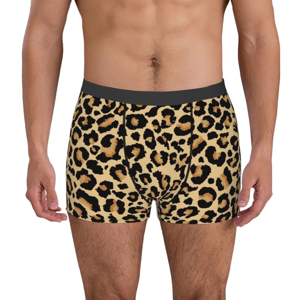 Balery Leopard Print Calzoncillos bóxer para hombre, ropa interior de algodón suave y transpirable con cinturilla de nailon-Large