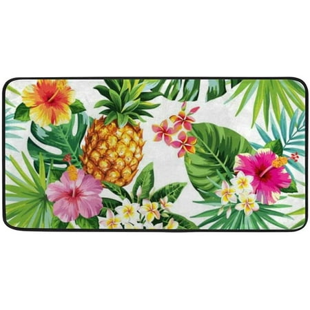 

BESTKITTY Kitchen Mat Rug Anti-Fatigue Tropical Pineapples Palm Leaves Flowers Comfort Standing Mat Soft Absorbent Runner Rug for Hallway Entryway Bathroom Bedroom 39x20 inch
