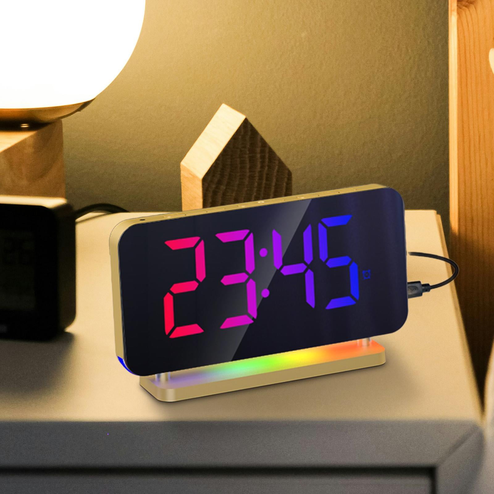 deevoka LED Digital Alarm Clock Bedroom Electronic Desk Clock RGB Color Modes Mirror Display for Home Living Room Tabletop Decoration Gold