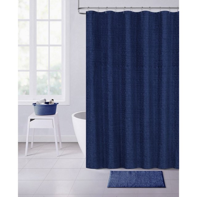 homeroots bed & bath 399747 Navy Blue Soft Textured Shower Curtain