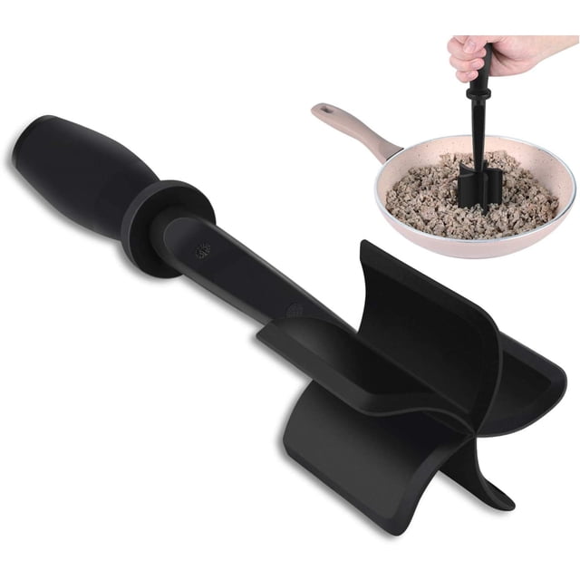 Picadora de carne, picadora de hamburguesas de nylon resistente al calor multifuncional, mezclas antiadherentes y purés Utensilio picador de carne molida de nylon, picadora mixta, negro Adepaton WRMH-69