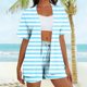 thumbnail image 4 of Mujeres largo cardigan con bolsillos de moda suelto diario casual no posicionamiento impreso conjunto, manga corta superior y pantalones, 4 of 6