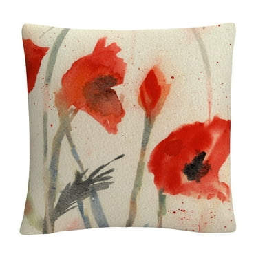 Red Poppy Light' Floral Abstract By Sheila Golden 16 X 16 Decorative Throw Pillow