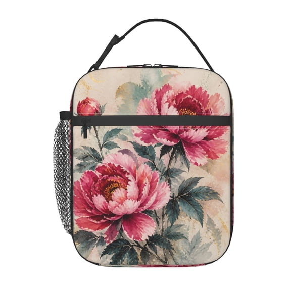 Peony Floral Lunch Bag Reusable Thermal Lunch Tote with Handle for Women and Men