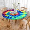 thumbnail image 3 of Colorful Rainbow Tie Dye Spiral Pattern Round Fitted Tablecloth with Elastic Edge,Dining Table Cover Waterproof,Outdoor Round Tablecloth for Camping,Dining,Indoor and Outdoor, 3 of 7