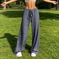 thumbnail image 5 of Womens Checkered Wide Leg Pants Flowy Drawstring Elastic Waist Palazzo Trousers Lightweight Casual Boho Pants with Pockets Navy, 5 of 8