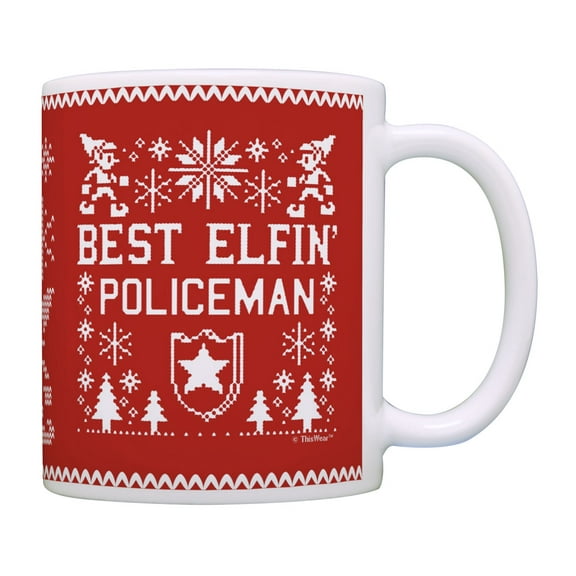 ThisWear Policeman Christmas Mugs Best Elfin Policeman Ever Holiday Gifts for Police Coffee Mug Red