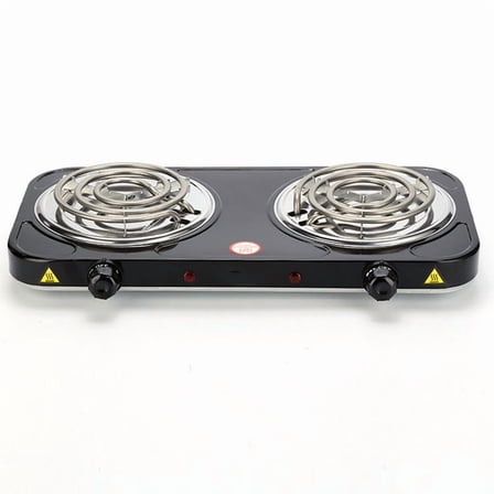 Portable Double Burner Electric Stove, 1000W with Durable 6" Coils, 5 Heat Settings, Indicator Lights, Easy Clean - Countertop Hot Plate for Kitchen, Office