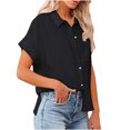 thumbnail image 4 of Women's Spring Summer Linen Casual Short Sleeve Round Neck Blouse, Loose Fit Cotton Linen Shirt with Pockets, Relaxed Fit Five-Point Sleeve Top, Comfortable and Stylish Casual Blouse for Daily Wear, 4 of 4