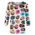 thumbnail image 4 of Daisyyozoid Chandail Amusant de Pâques pour Femmes, T-Shirt Décontracté à Imprimé d'Oeufs Colorés, Extérieur, Quotidien, Vacances, Manches 3/4, Col Ras du Cou, Vêtement, 4 of 5