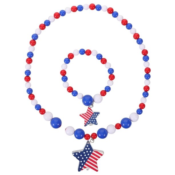 1 juego de cuentas de madera para colgar en el cuello, pulsera delicada, adorno para el Día de la Independencia.