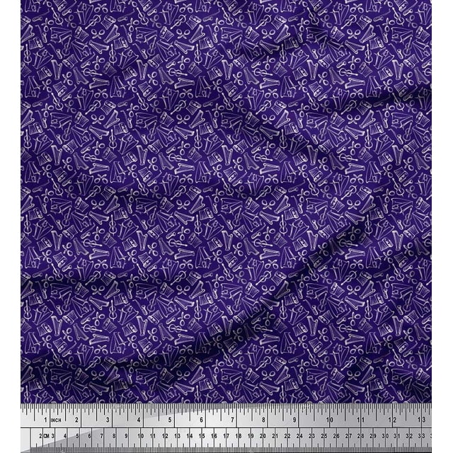 Soimoi Georgette Viscose Fabric Guitar,Piano & Saxophone Musical Instrument Decor Fabric Printed Yard 42 Inch Wide