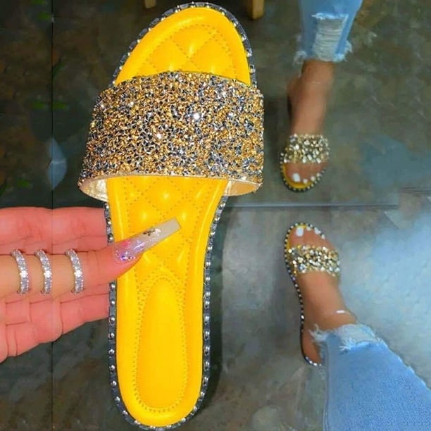 Mujeres Glitter Bling Fancy Slide Flat Low Wedge Casual Moda Sandalias Zapatos Wmkox8yii hj789